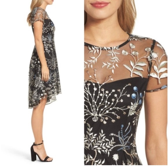 Adrianna Papell black floral mesh dress, Women’s 6 - Picture 2 of 9
